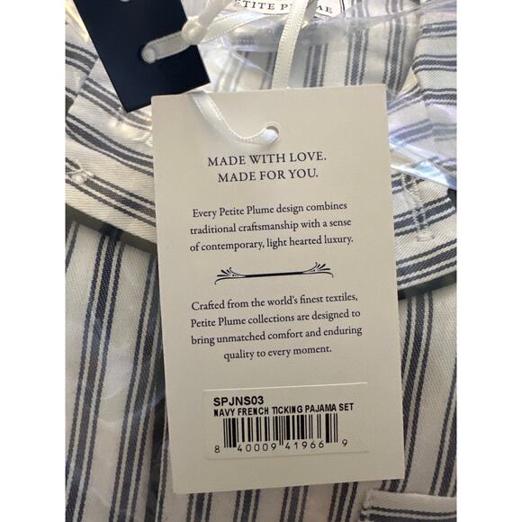 Petite Plume Kids' Ticking Stripe Pajama Set Navy French Size 3 New - Picture 5 of 5